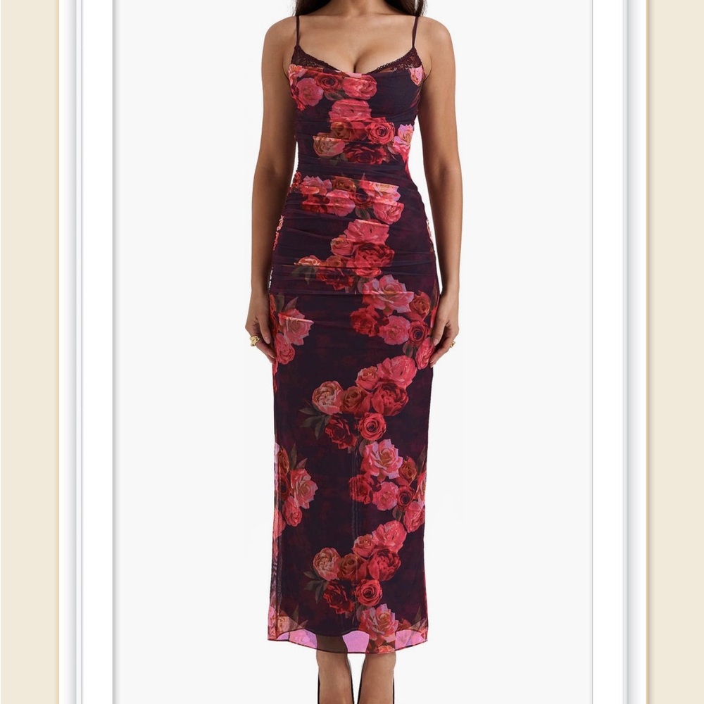 House of Cb Nalini Mesh Corset Floral Maxi Cocktail Dress